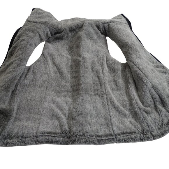 Valerie Stevens Black Gray Puffer Reversible Vest Women Size L Faux Fur Lining - Picture 4 of 9